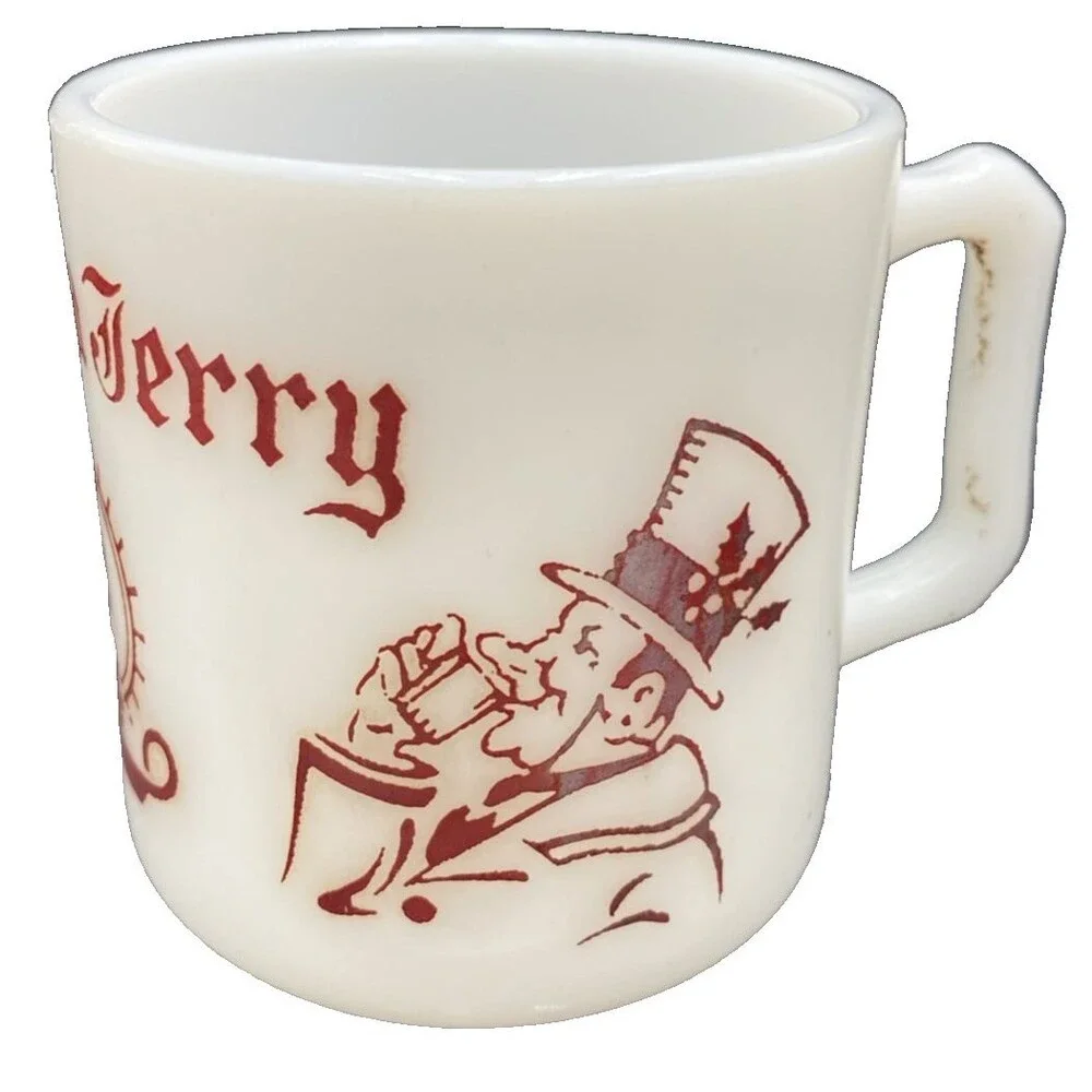 Hazel Atlas Tom  Jerry Mug Milk Glass Vintage Holiday Eggnog Cup Christmas Decor
